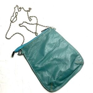 Crossbody Bag Teal Vegan Leather Silver Chain Strap Purse Clutch Grandma 7inx8in